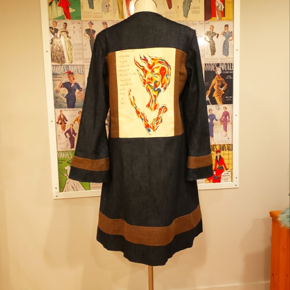 Stylish Denim Jean Jacket with Artistic Back Design